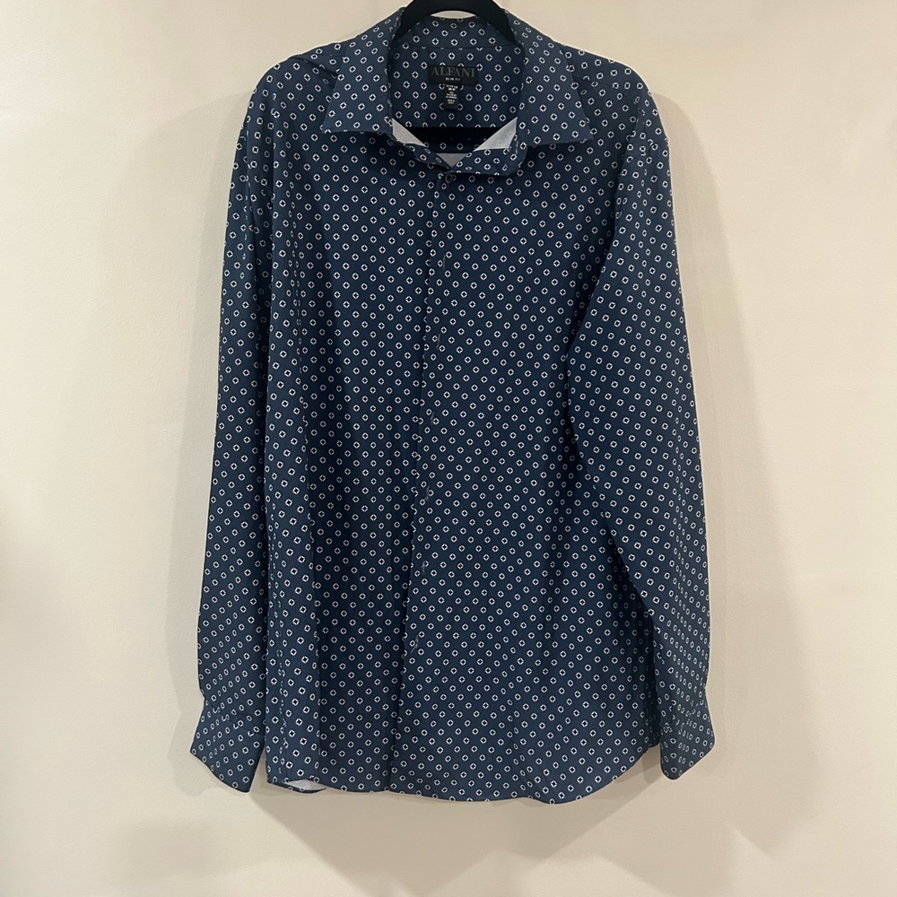Alfani Navy Geometric Button Down Shirt